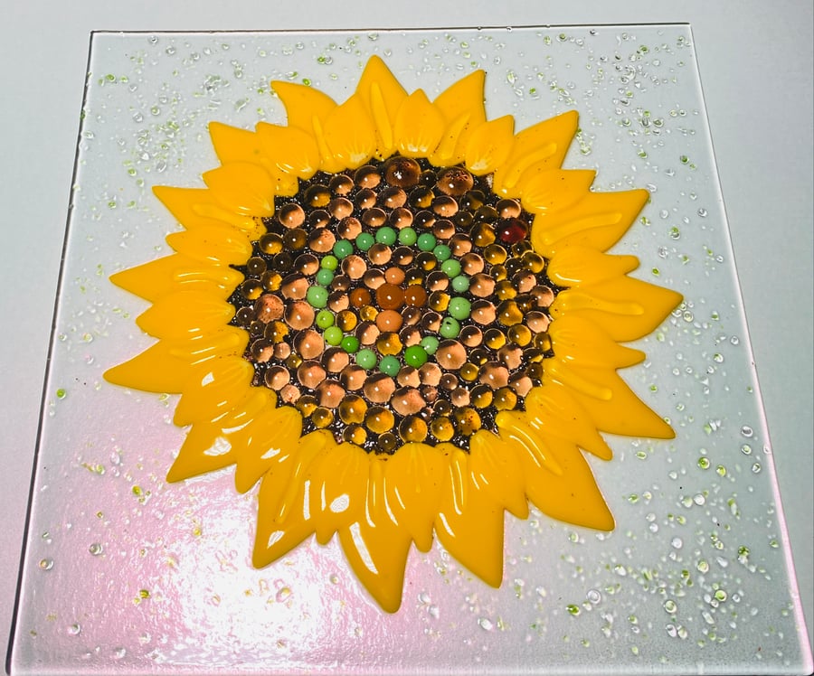 Fused glass sunflower - glass art picture - Folksy