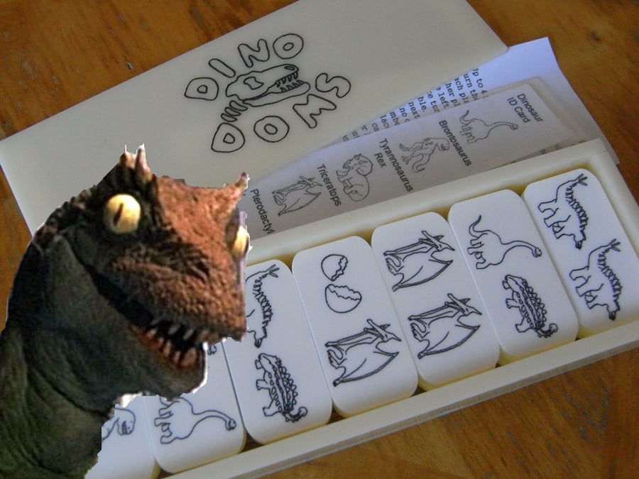 Dino Doms handmade dominoes, dinosaur game