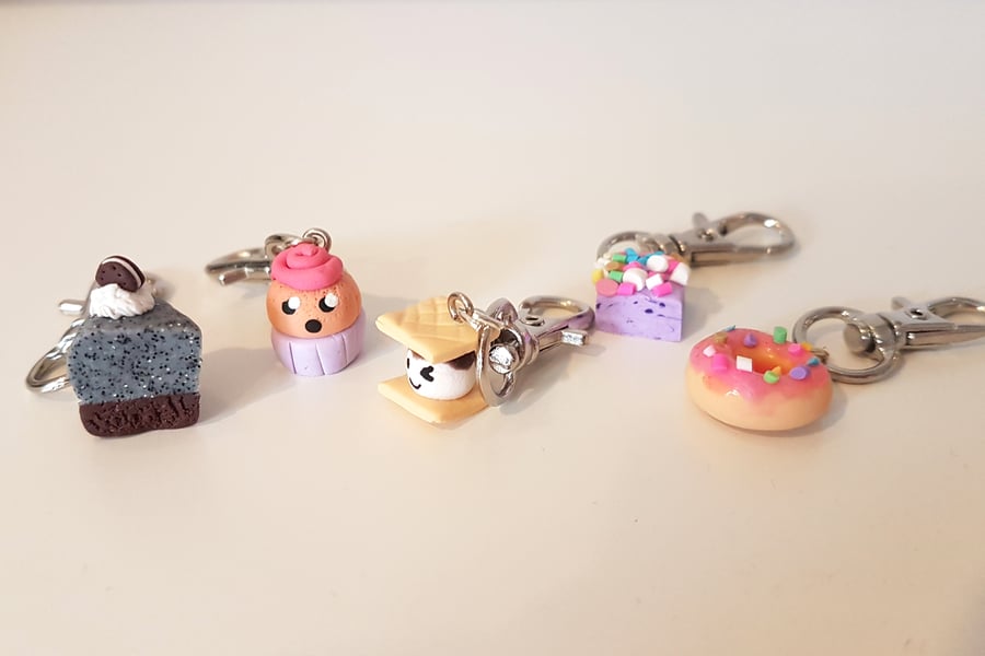Retro foods planner charms, stitch markers, mini keyrings, bag charms, handmade