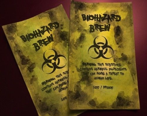 Large 'Biohazard Brew' Horror Halloween Bottle Stickers - Set of 8