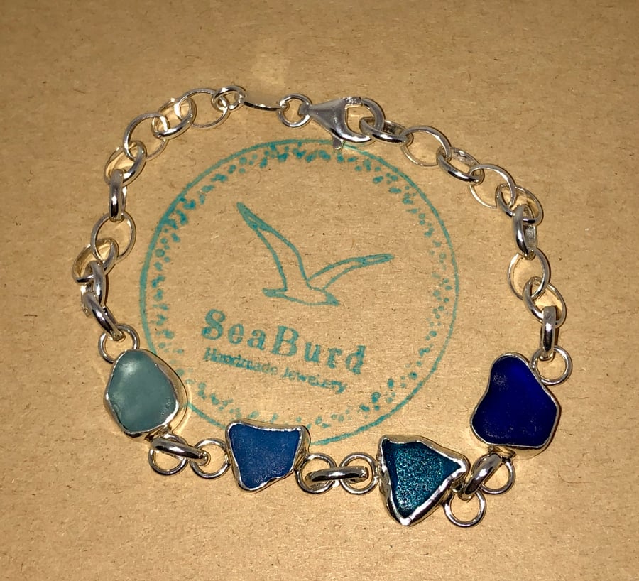 'Ocean Sea' Sea Glass & Silver Bracelet - 1091