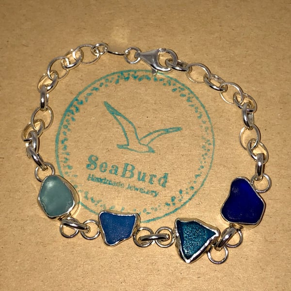'Ocean Sea' Sea Glass & Silver Bracelet - 1091