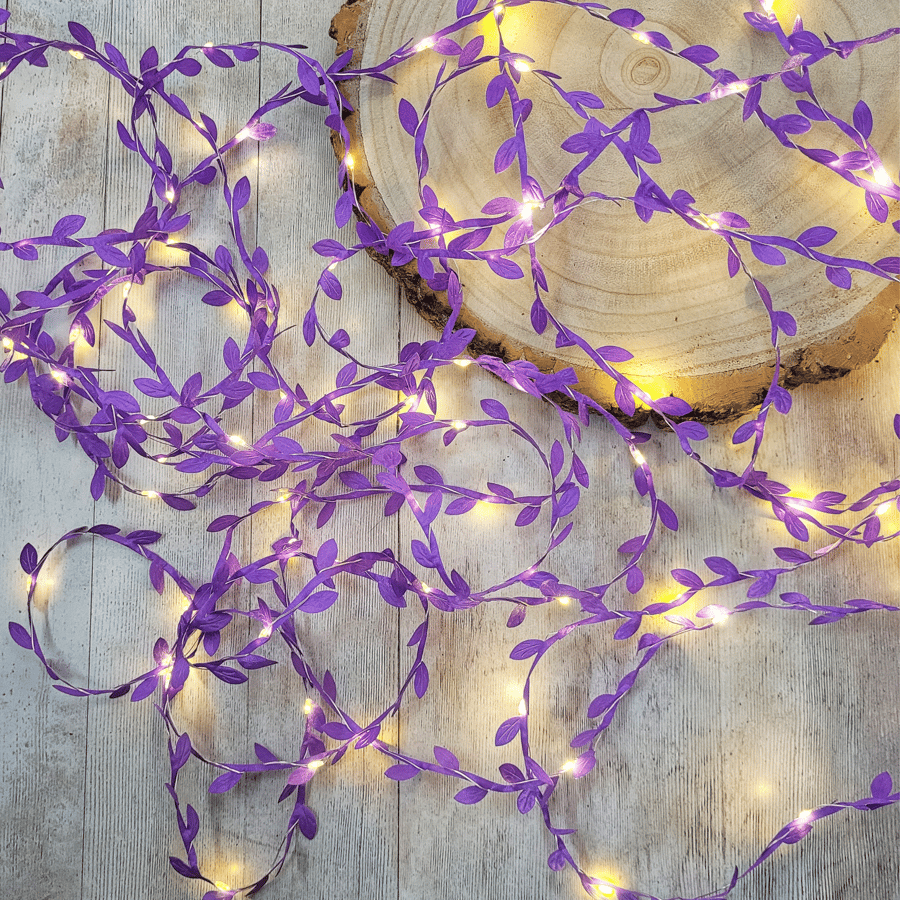 Purple Leaf Fairy Lights - Lavender Wedding Table Centerpiece - Boho Bedroom 