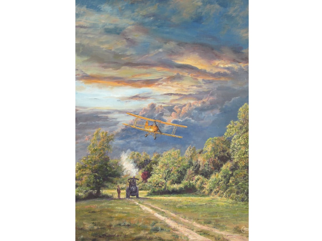 Tiger Moth Aircraft Greeting Card-Vintage Aviation and Farming Scene-5x7 Blank