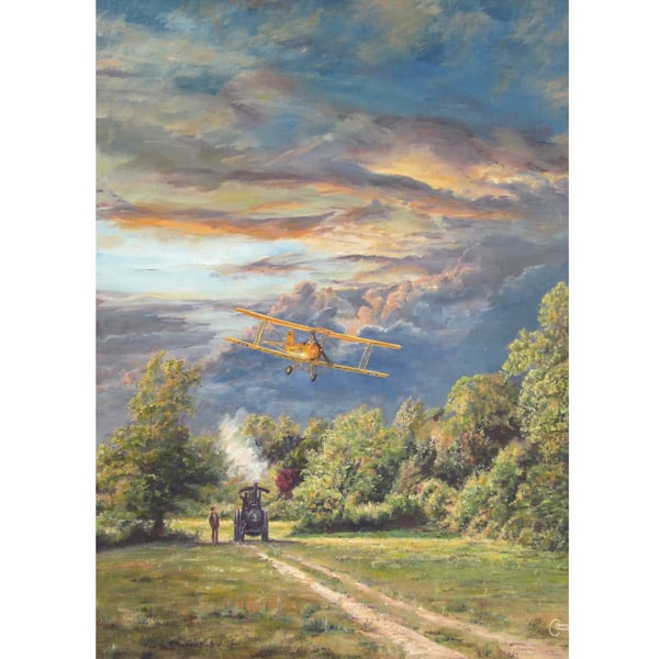 Tiger Moth Aircraft Greeting Card-Vintage Aviation and Farming Scene-5x7 Blank