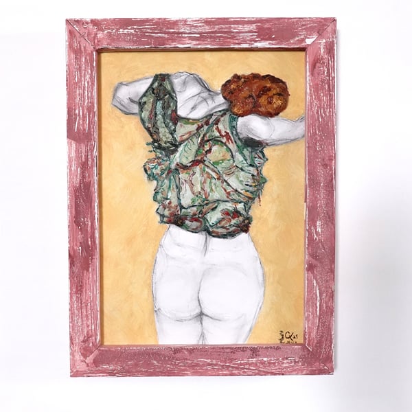 'Woman Undressing', Inspired by Schiele, oil painting 19.5inx14.5in (49x37cm).