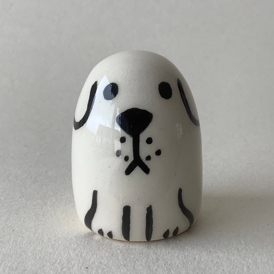 Small Wheel Thrown and Hand-Painted Ceramic Dog