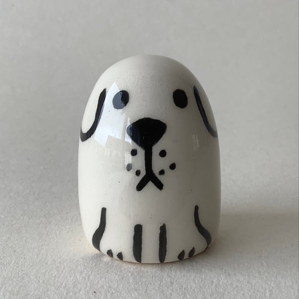 Small Wheel Thrown and Hand-Painted Ceramic Dog