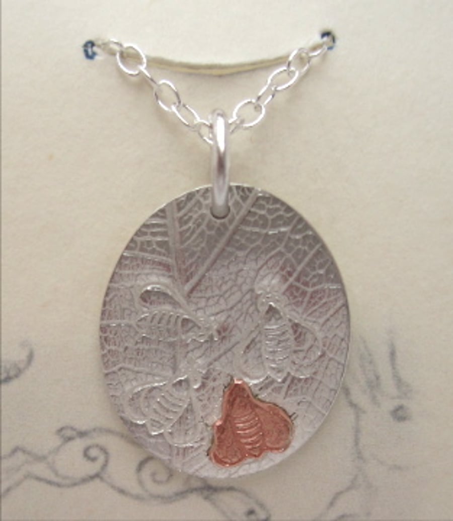 Waggle Dance Copper Bee and Silver Pendant 