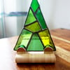 Art Deco style  Stained Glass Festive Trees on solid wood plinth - Plastic Free