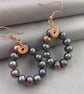 Peacock Cultured Pearl & Rose Gold Dangle Teardrop Hoop Earrings - Image 5