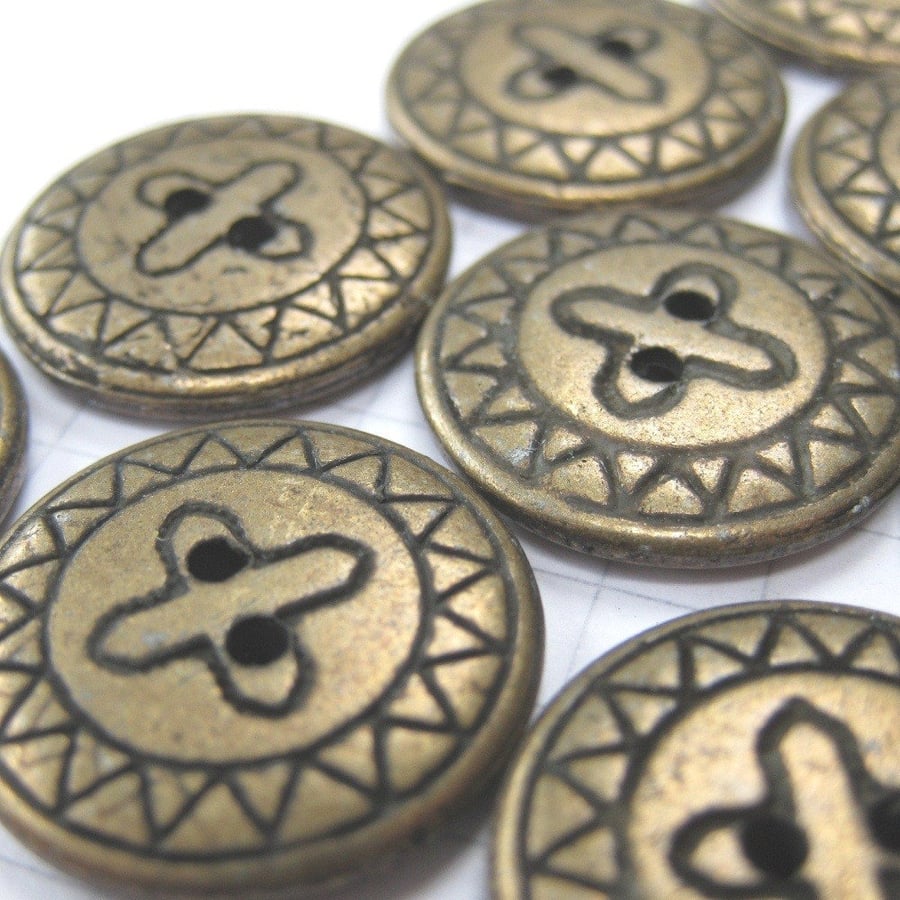 10 Flat Patterned Bronze Buttons