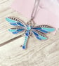 Blue dragonfly pendant, handpainted necklace in shades of blue enamel - Image 1