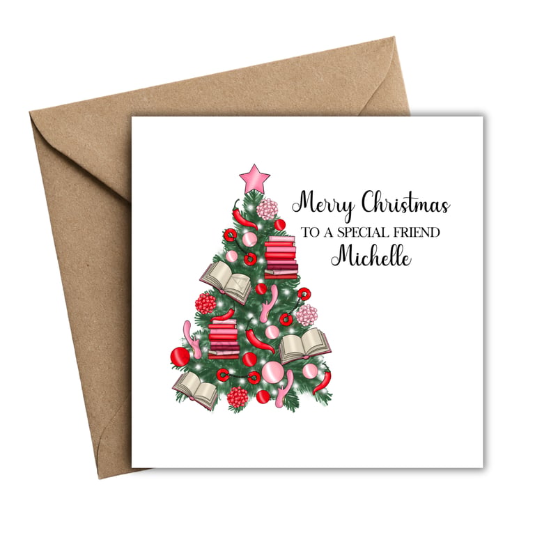 Erotic Book Lover Christmas Tree Merry Christmas Card
