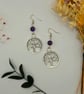 Handmade Large Tree of Life Charm Dangle Earrings with Polished Amethyst Beads