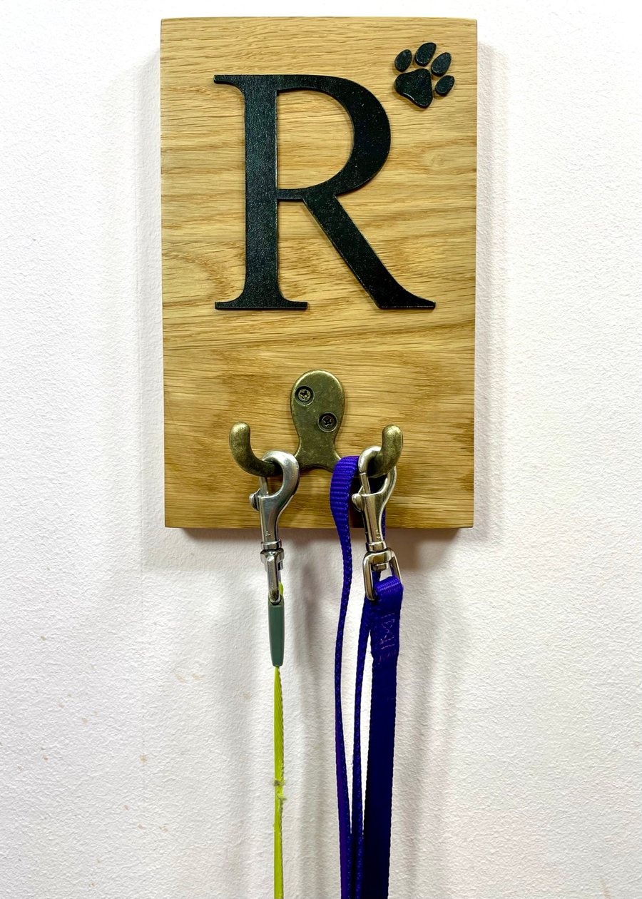 Solid Oak Personalised Dog Lead Hook Folksy