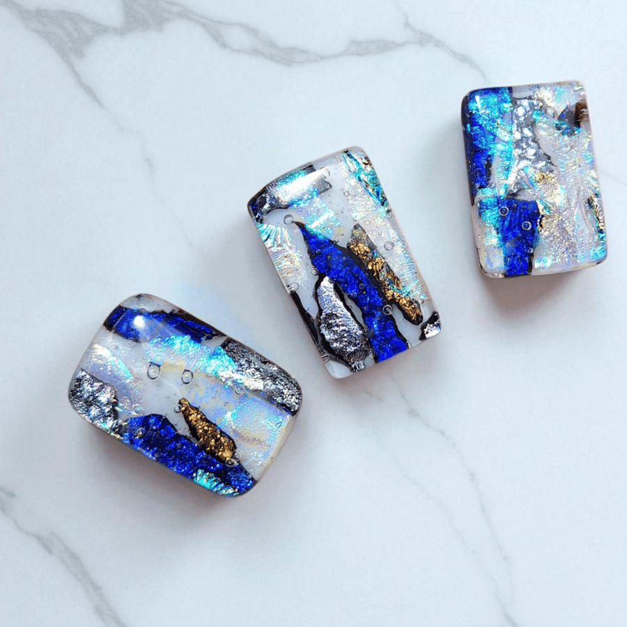 Set of 3 Fused Glass Dichroic Cabochons – Flat Back, COE 90, Handmade in the UK