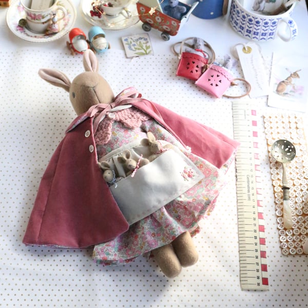 Heirloom Liberty bunny with pink velvet cape