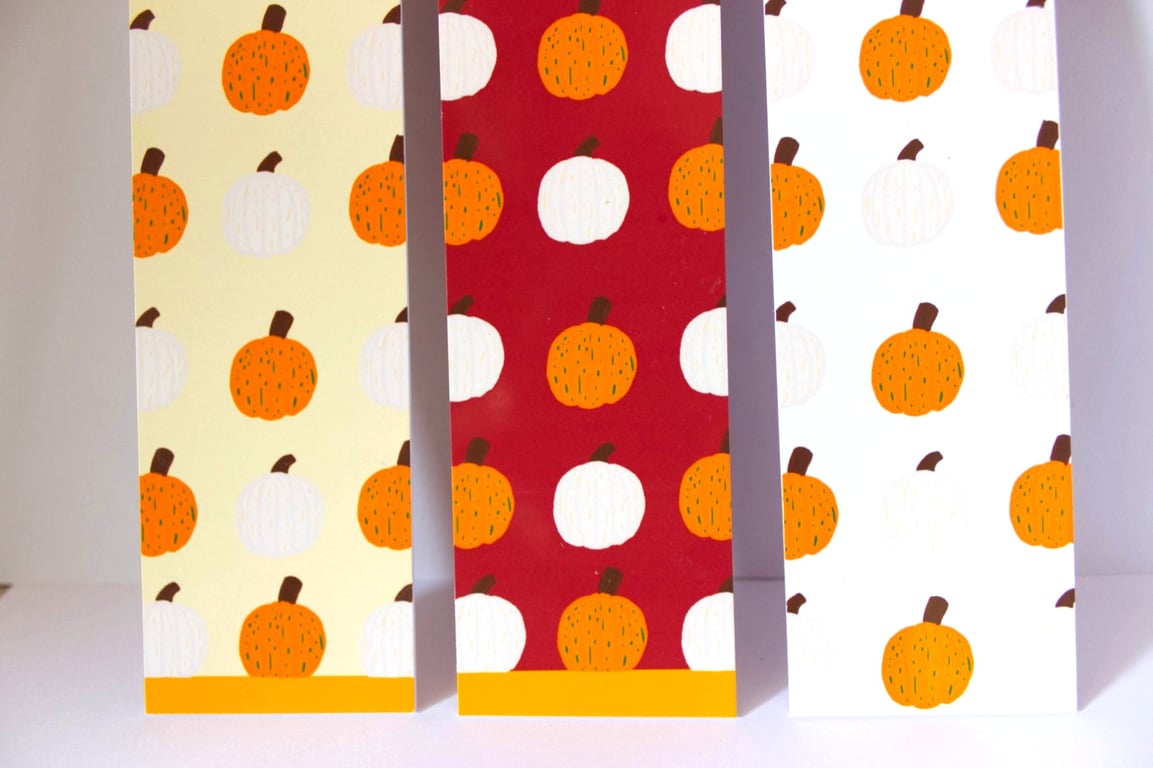 Pretty pumpkins Reading Bookmark, white , red or yellow