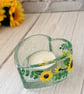 Keepsake Glass Heart Dish Hand Painted with Sunflowers 