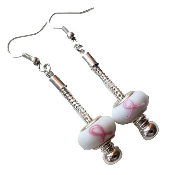 Breast Cancer Awareness Earrings Silver Plated Jewellery Gift White Pink Ribbon