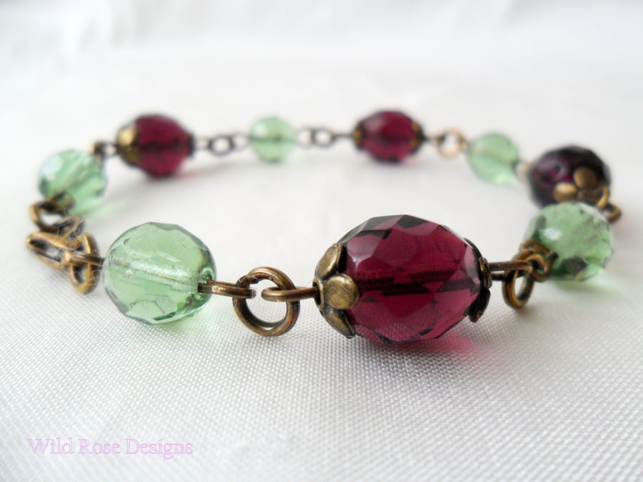 Purple and green vintage style bracelet 