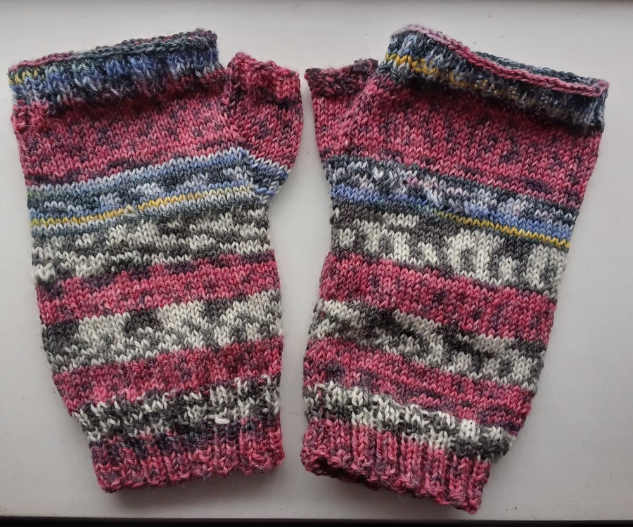 Hand knitted wool fingerless Mitts