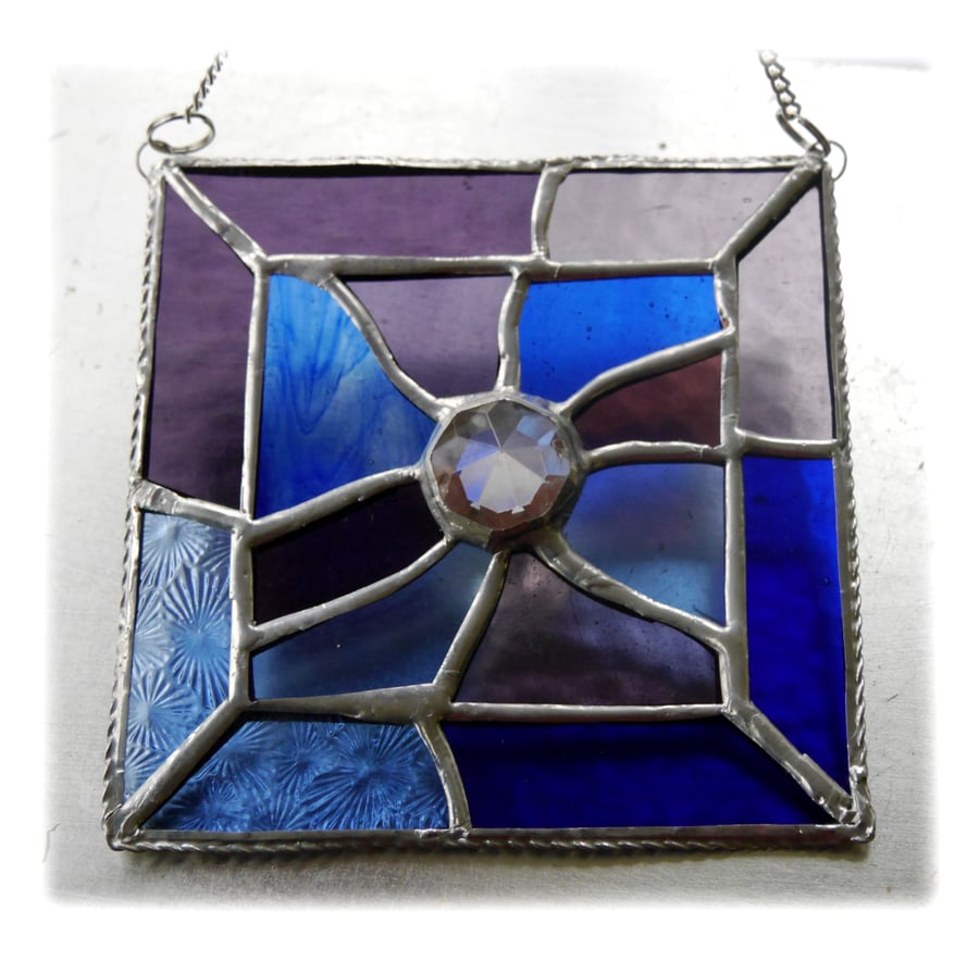 Jigsaw Suncatcher Stained Glass Handmade Blue Purple Abstract