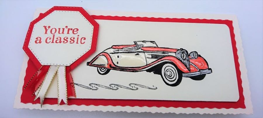 Birthday Congratulations Art Nouveau Sports Car You're a classic  FREE P&P U.K. 