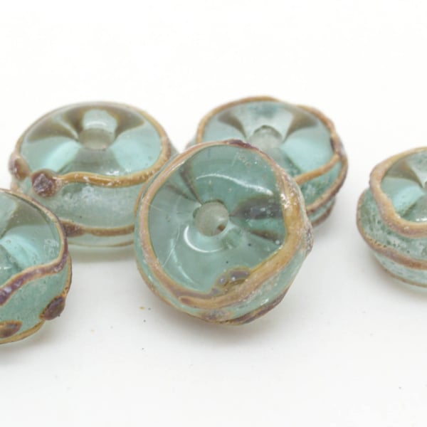 Green and raku glass beads - SRA Lampwork Beads