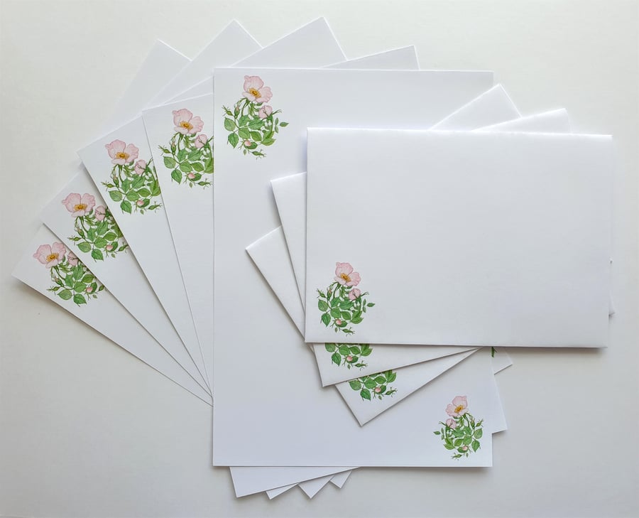 Writing Paper and Matching Envelopes Set, Dog Roses Design