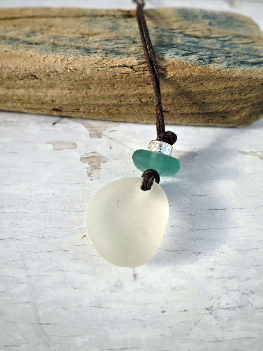 Sea Glass Pendant on Waxed Cotton Cord, Beach Lovers Gift