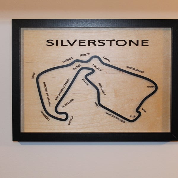 Silverstone Race Circuit Fan Art Framed 3D With Corner & Straight Names a4 or a5