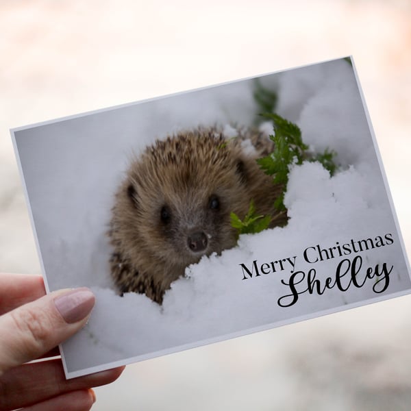 Hedgehog In Snow Christmas Card, Hedgehog Christmas Card, Personalized Card