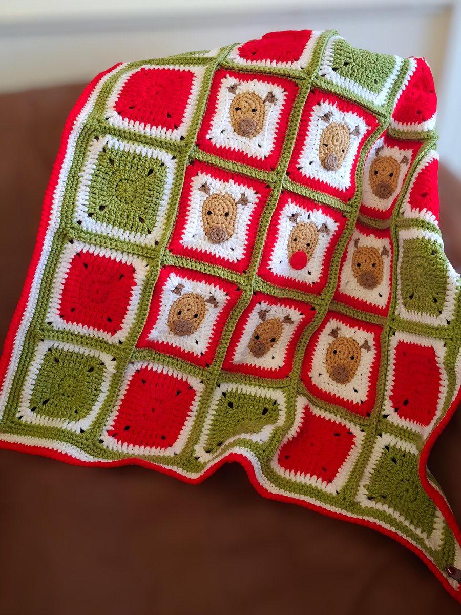 Handmade Crochet Reindeer Christmas Blanket