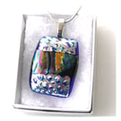 Blue Dichroic Glass 231 Pendant  Silver Sparkle with silver plated chain