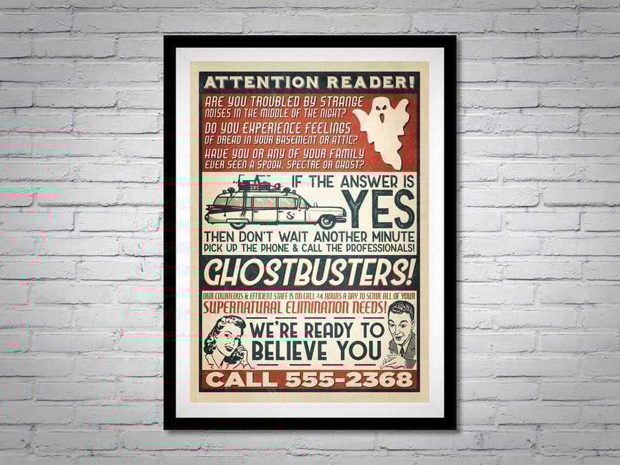Ghostbusters Bill Murray Retro Advert Movie Poster Print Wall Art Gift