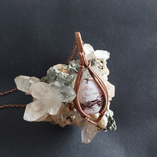 Copper wire wrapped Wild Horse Jasper pendant and chain 