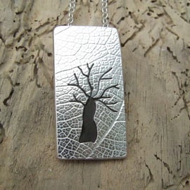 Sterling Silver & Black Resin Tree Pendant