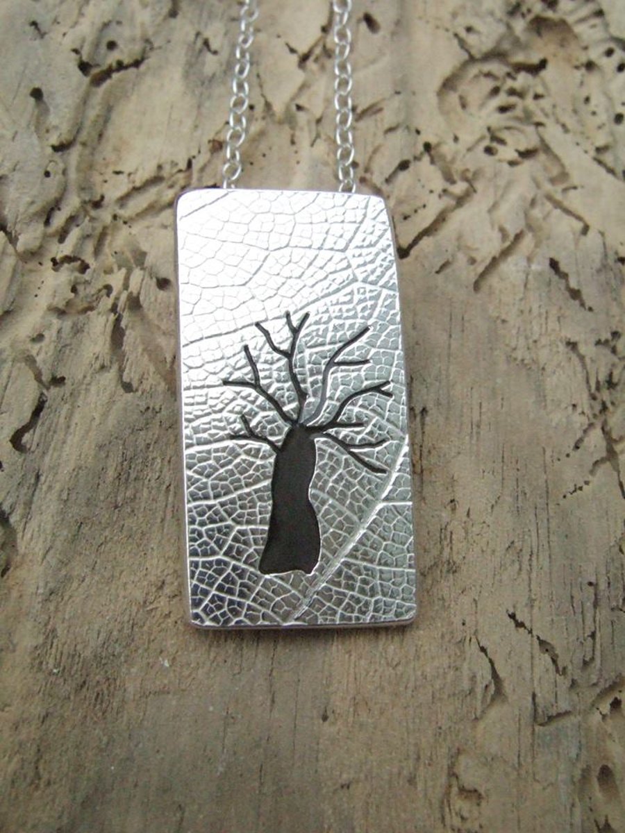 Sterling Silver & Black Resin Tree Pendant