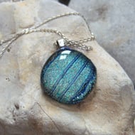 Perfectly Imperfect dichroic glass pendant with sterling silver chain