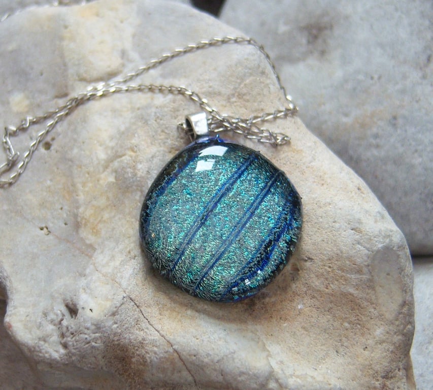 Dichroic glass pendant with sterling silver chain
