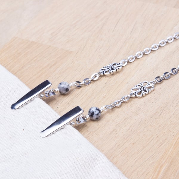 Napkin Clips - Sesame Jasper bead neck chain napkin holder - elegant senior gift