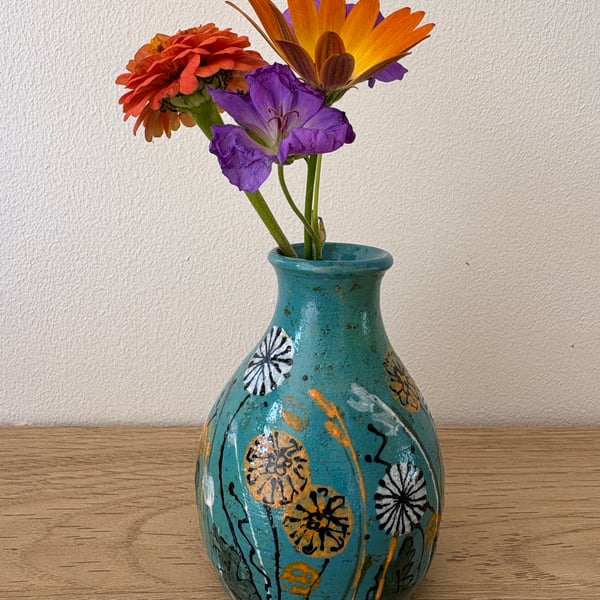 DANDELION TURQUOISE CERAMIC STONEWARE VASE