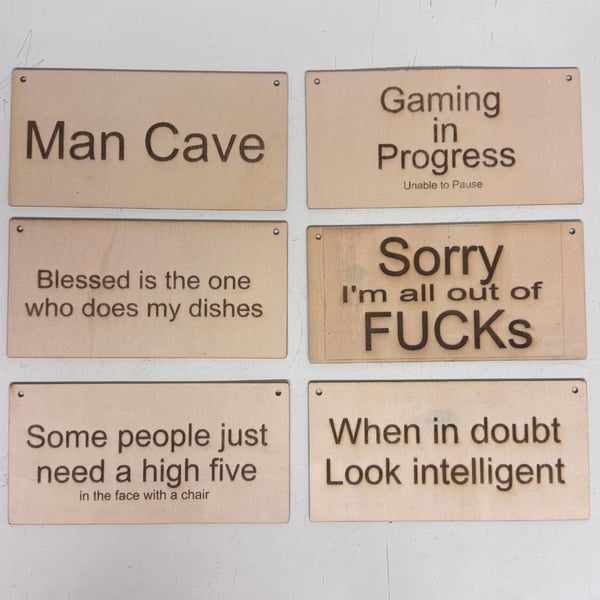 Humourous wall signs - 200 mm x 100 mm wooden signs