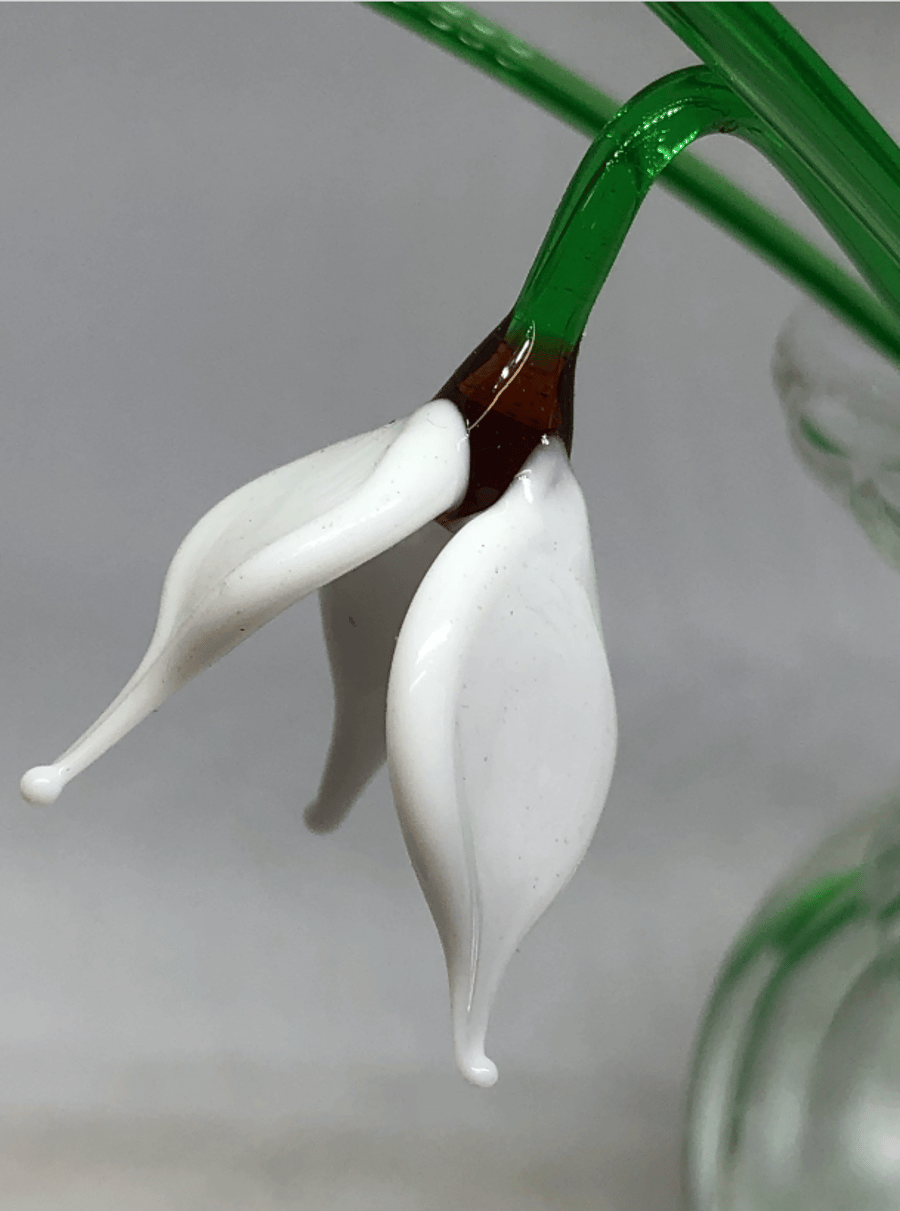 Handmade Set of Glass Snowdrop Flowers including Vase