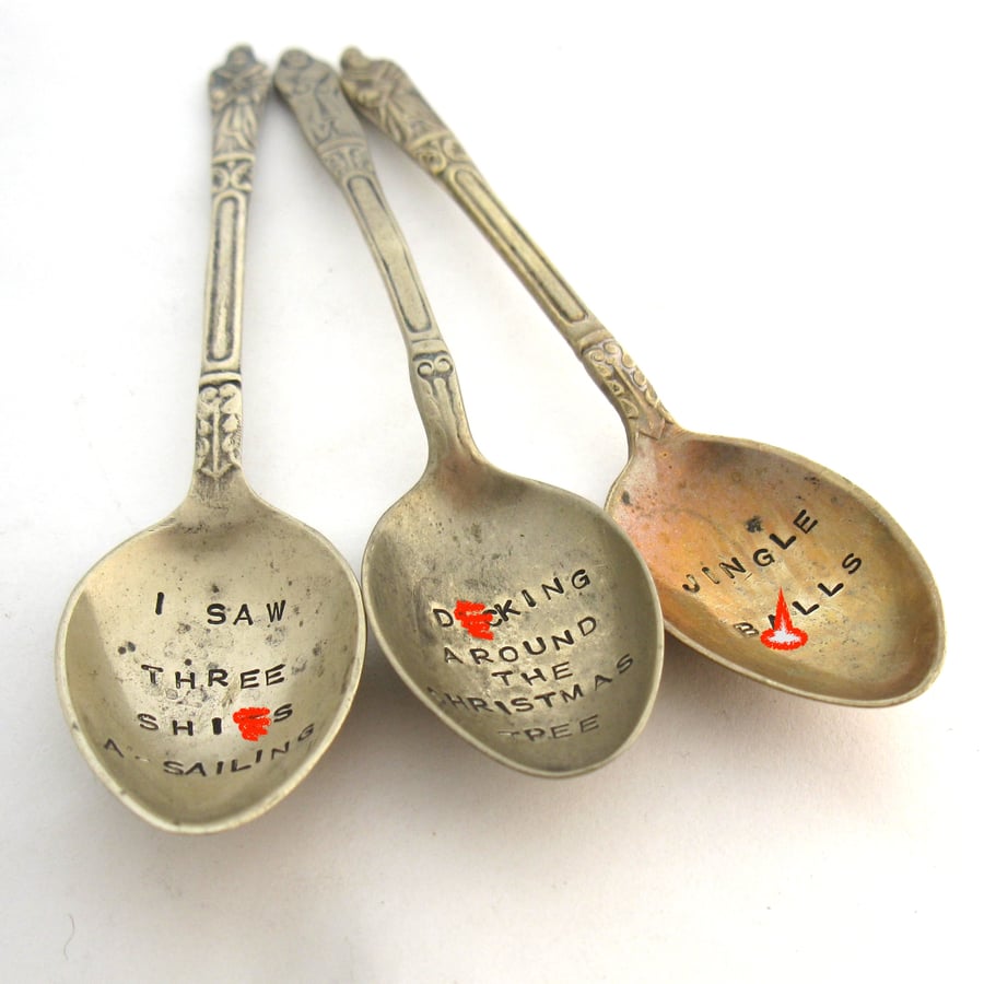 Three Very Rude Sweary Xmas Apostle Spoons, Bad Language, Adults Only