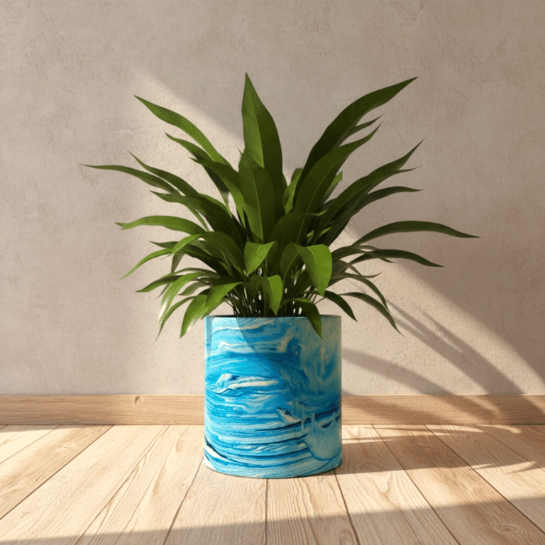 Large 19cm Blue Marbled Statement Plant Pot, Handmade Indoor Planter