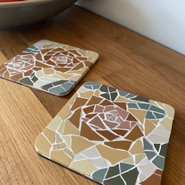 Mosaic Coaster Art: Burnt Orange Roses