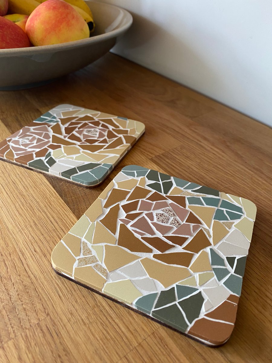 Mosaic Coaster Art: Burnt Orange Roses